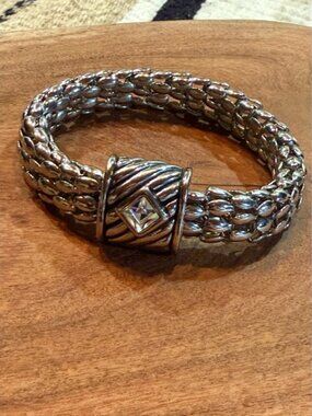 💎 Silver Tone Multi Strand BeadedBracelet Woven Cable Style CrystalClasp